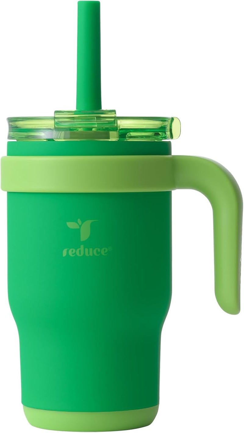 Reduce 14 Oz Coldee Kids Tumbler with Lid and Straw - Coldee Insulated Travel Mug - Spill-Proof, Sweatproof Stainless Steel, BPA-Free - Includes Handle, Reusable Silicone Straw - Clover Green - Image 1